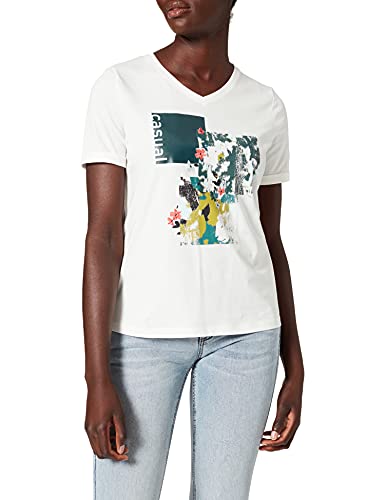 Gerry Weber Damska koszulka z rękawami 1/2 z nadrukiem z przodu GOTS do połowy rękawa, t-shirt z rękawami 1/2, koszulka z rękawami do łokci ze wzorem, off-white, 38