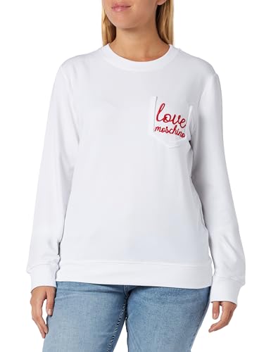 Love Moschino Damska bluza z długim rękawem, slim fit, okrągły dekolt, optyczna, biała, 38, optyczna biel, Optyczny biały