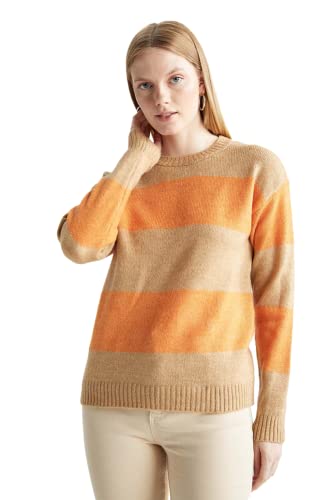 DeFacto Sweter normalny krój dla kobiet - sweter z golfem na topy damski (beżowy, L), beżowy, L