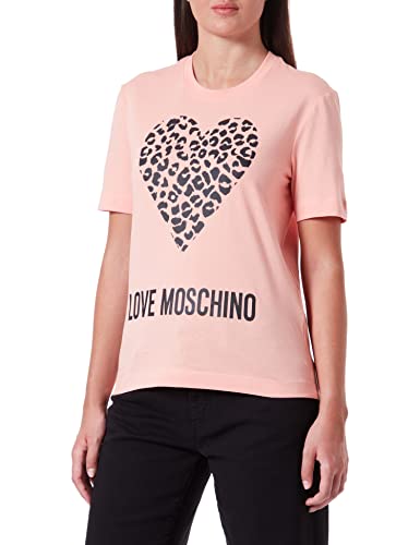 Love Moschino Damska koszulka o regularnym kroju z krótkim rękawem z motywem zwierzęcym serca i logo Maxi, Rosa, 40