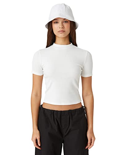 Koton Damska koszulka Basic Crop Short Sleeve High Neck, Off White (001), L