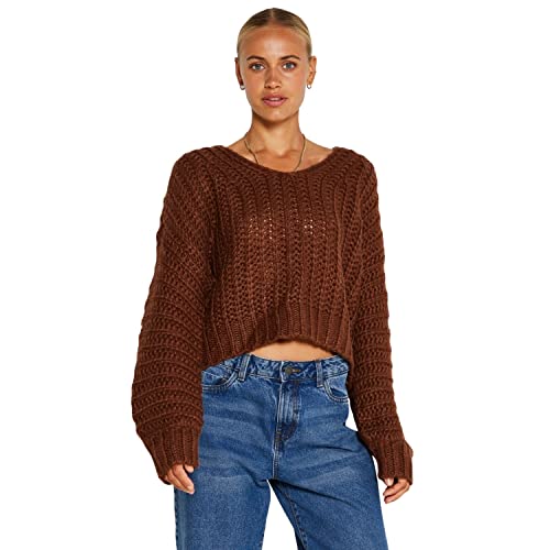 Noisy may Damski sweter NMSTEVE XS S M L XL brązowy beżowy dekolt w łódkę, cappuccino, L