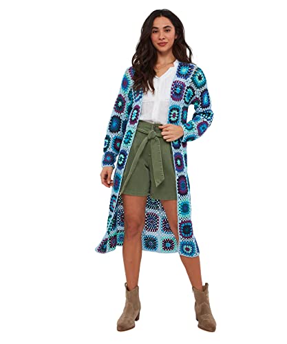 Joe Browns Damski ręcznie szydełkowany kardigan Longline z otwartym przodem, niebieski, mały (8-10), Musztarda, S