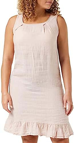 Bonateks, Sukienka z falbankami średniej długości, okrągłym kołnierzem i fałdami z przodu, 100% len, rozmiar DE: 42 rozmiar US: XL, satyna - wyprodukowana we Włoszech, Rosa, 42