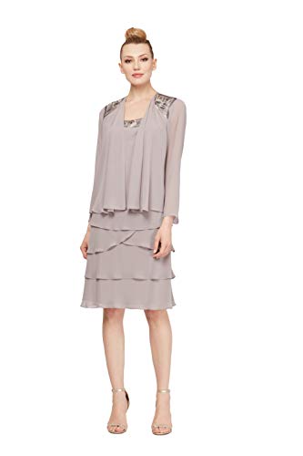 S.L. Fashions Damska zdobiona warstwowa sukienka z motywem matki panny młodej