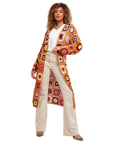 Joe Browns Damski ręcznie szydełkowany kardigan Longline z otwartym przodem, żółty, mały (8-10), Musztarda, S