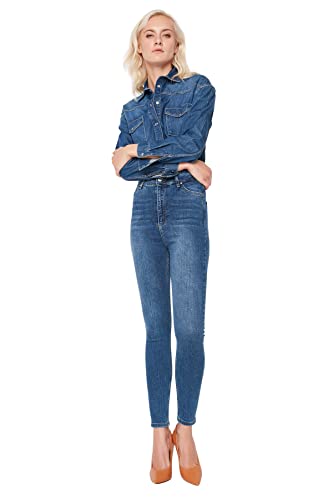 Trendyol Damskie jeansy damskie z wysokim stanem, NIEBIESKI, 64