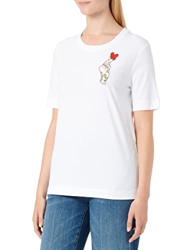 Love Moschino Damska koszulka o regularnym kroju z nadrukiem olograficznym w kształcie serca, optical white, 38