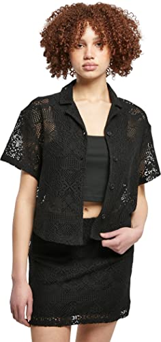 Urban Classics Damska koszula Crochet Lace Resort, czarny, XL
