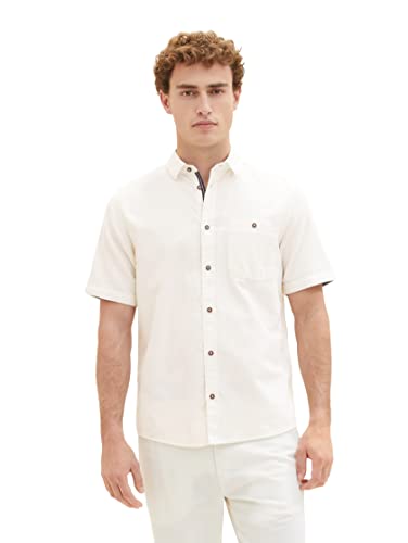 TOM TAILOR Męska koszula z krótkim rękawem i kieszenią na piersi, 10338 - Soft Light Beige, M