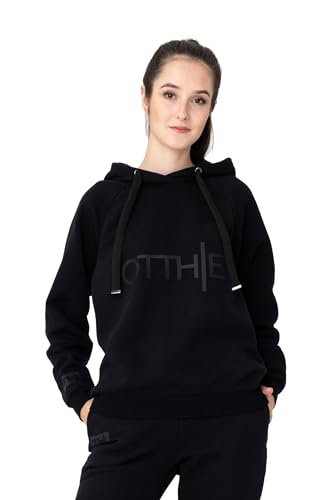 OTTHIE, Damska bluza z kapturem z dekoracyjnym logo, kolor czarny, rozmiar L, czarny, L
