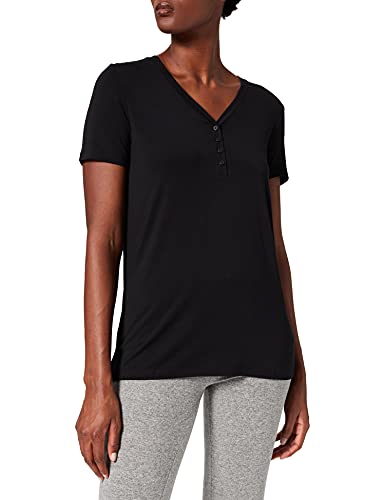 Schiesser Schlafshirt Mit Knopfleiste Top Pijama Kobiety, Schwarz, 32