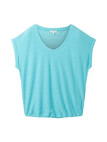 TOM TAILOR Damska koszulka o luźnym kroju z elastycznym obszyciem, 26007 - Teal Radiance, S