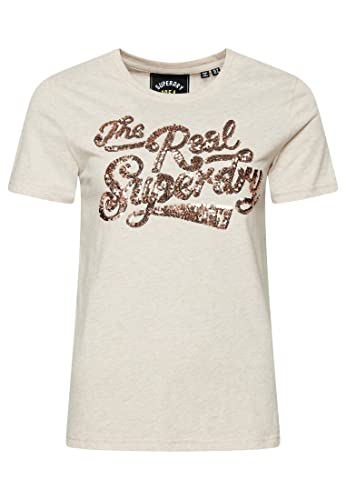 Superdry The Real Sequin Entry tee Koszulka damska, Oatmeal Marl, 36