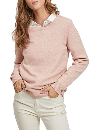 Vila Damski sweter z dzianiny z okrągłym dekoltem, Misty Rose/Szczegóły: melanż, XL