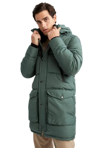 DeFacto Płaszcz męski do odzieży rekreacyjnej, parka dla mężczyzn na odzież wierzchnią (GREEEN, S), Greeen