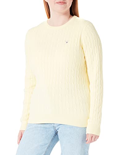 GANT Damski sweter ze stretchu, bawełniany kabel z dekoltem w kształcie litery C, żółty limonkowy, standardowy, Żółty cytrynowy, M