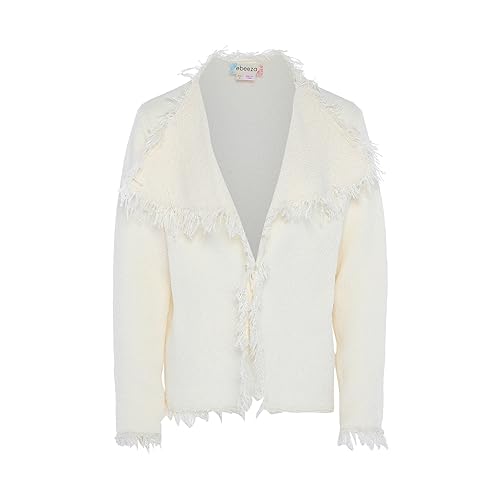 ebeeza Damski stylowy mały postrzępiony kardigan wełniany biały rozmiar M/L, biały (wollweiss), M