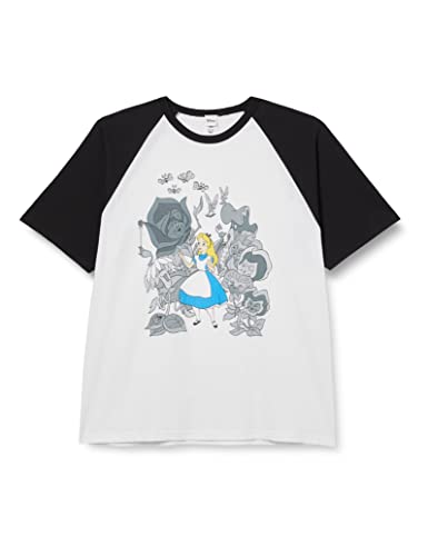 Disney Damskie topy Alicja w Krainie Czarów Alica i Kwiaty, Wielobarwny (biały/czarny), 44 PL (Producent rozmiar: XXL)