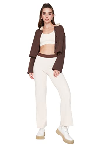 TRENDYOL Trendyol damskie spodnie dresowe męskie z wysokim pasem, beżowy, M