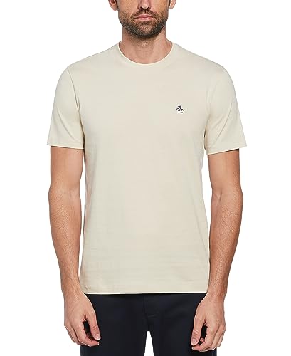 ORIGINAL PENGUIN - Koszulka męska, Pin Point Haftowane Logo T Shirt, 100% bawełna, Krótki rękaw, Płatki owsiane, XL, Szarobeżowy, XL