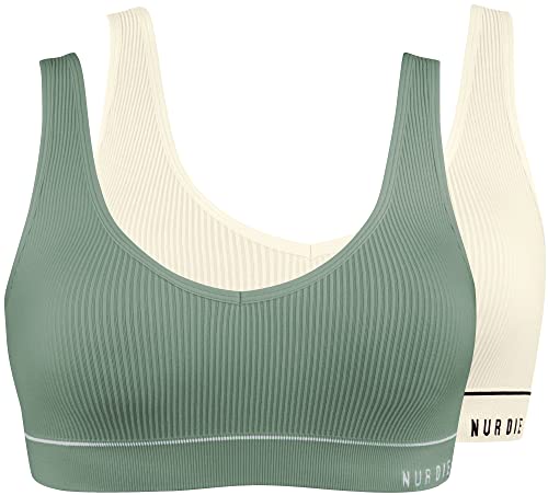 Retro biustonosz 2-pak sportowy bez fiszbin wyściełany Bratlette damski, khaki/offwhite