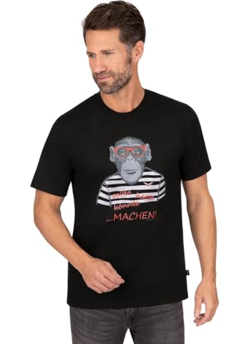 Trigema Męski T-shirt z dużym nadrukiem małpy, czarny, S