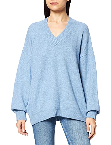 NA-KD Damski sweter z dzianiny z dekoltem w serek, NIEBIESKI, XS