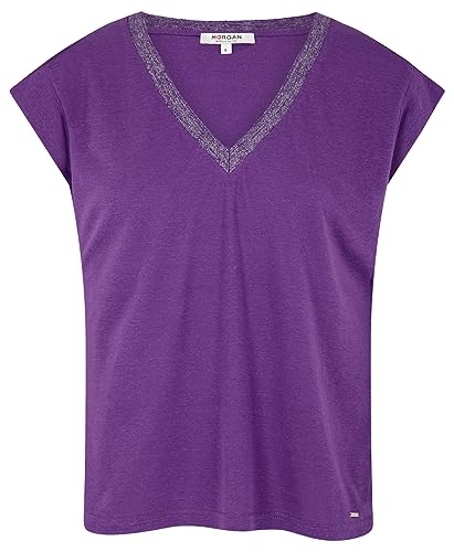Morgan Damska koszulka z krótkim rękawem z dekoltem w serek Lady Dark Violet TM, Borówka, M