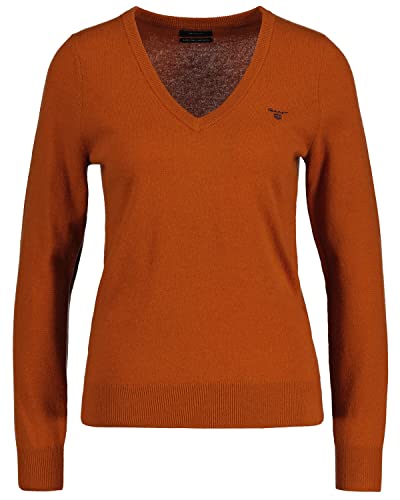 GANT Damski sweter MD. Extrafine Lambswool z dekoltem w serek, złoty pomarańczowy, L