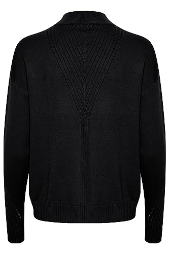 KAFFE damski sweter z długim rękawem regularny krój lekki dzianina, Głęboka czerń, XL