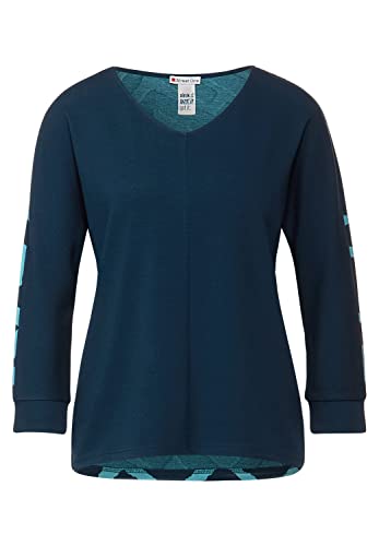 Street One T-shirt damski z nadrukiem, Deep Teal Melange, 44