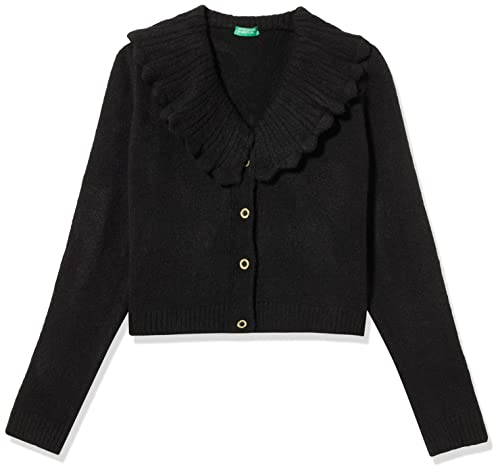 United Colors of Benetton Dziewczęcy kardigan M/L 17BTC600D kurtka z dzianiny, czarny 100, 170 cm