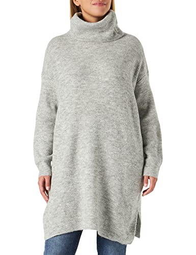 Vila Damski sweter VICILIA z okrągłym dekoltem L/S Knit Tunic/SU-NOOS, jasnoszary melanż, L, jasnoszary melanżowy, L