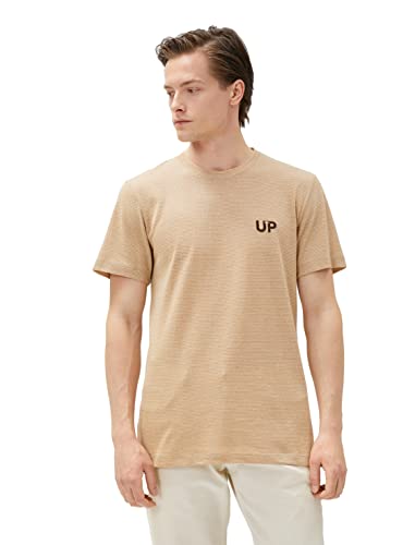 Koton Koszulka męska w paski z krótkim rękawem i okrągłym dekoltem, beżowy (052), XXL