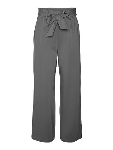 VERO MODA VMEVA HR Wide TIE spodnie damskie z szerokimi nogawkami, Medium Grey Melange, S x 32L