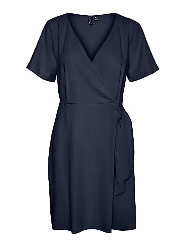 VERO MODA Damska sukienka Vmmymilo Ss Wide Wrap Short Dress WVN Ga, granatowy blezer, S