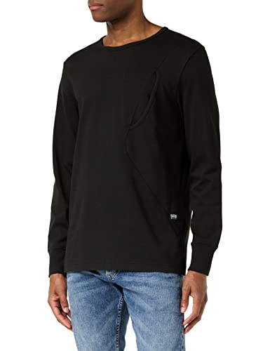 G-STAR RAW Męska koszulka z długim rękawem z kieszonką, Czarny (Dk Black C784-6484), XS