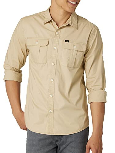 Lee Męska koszula z długim rękawem, luźny krój, z kołnierzem button-down, Ny Safari, L