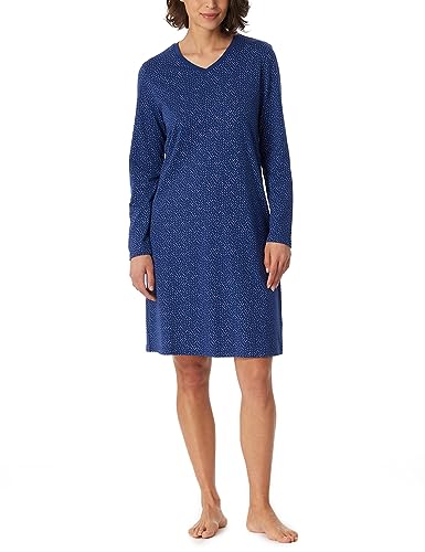 Schiesser Damska koszulka z długim rękawem 100% bawełna Sleepshirt Bigshirt 100 cm Długość-Nightwear koszula nocna, granatowa, 48, Navy, 48