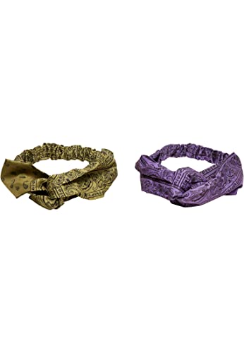 Urban Classics Bandana Print Headband 2-Pack opaska na głowę, liliowy/oliwkowy, jeden rozmiar mieszany, Lilac/oliwkowy, rozmiar uniwersalny