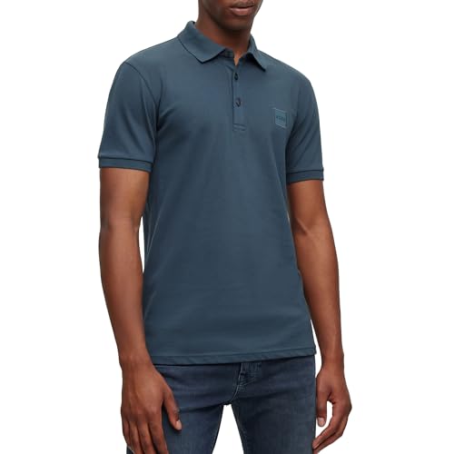 BOSS Męska koszulka polo Passenger Slim-Fit z rozciągliwej bawełny z naszywką z logo, Open Green388, XS