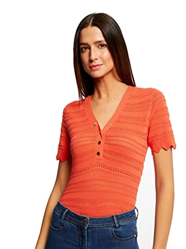Morgan damski sweter z krótkim rękawem z ażurowymi detalami MISHI pomarańczowy średni TL, Orangeade, L