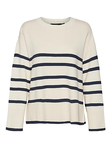 VERO MODA Vmsaba Ls O-Neck Stripe Ga Noos sweter damski, brzoskwinia/paski: granatowy blezer, M