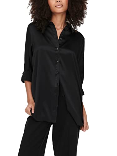 ONLY Women's ONLVICTORIA LS luźna satynowa koszulka NOOSWVN bluzka, czarna, S
