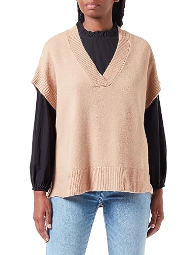 Koton Damski sweter oversize z dekoltem w serek, krótki rękaw, wielbłądzi (100)