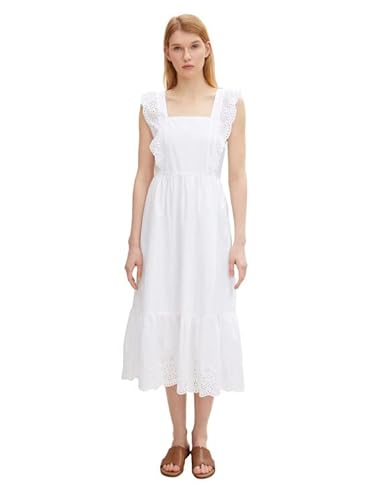 TOM TAILOR Denim Damski Sukienka midi z haftem z dziurkami 1031394, 20000 - White, XXL