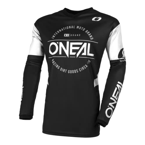 O'NEAL Trykot motocrossowy | Enduro MX | oddychający materiał, wyściełana ochrona łokci, dopasowanie zapewniające maksymalną swobodę ruchów | element jersey Dirt | dla dorosłych, czarno-biały, S