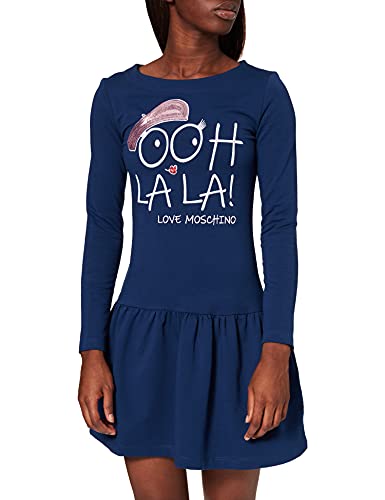 Love Moschino Damska sukienka z długim rękawem i dużym okrągłym dekoltem, niebieski, 48
