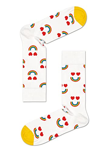 Happy Socks Happy Rainbow Sock, kolorowe i zabawne, Skarpety dla kobiet i mężczyzn, Biały-Żółty-Czerwony (36-40)
